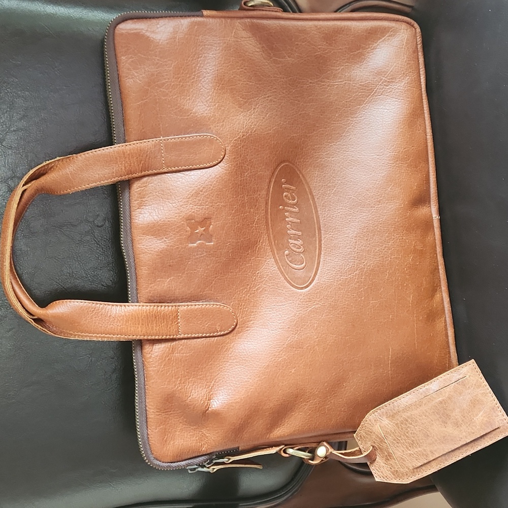 Vintage Carrier brown leather computer briefcase messenger bag